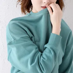 Women's Spring And Autumn Slim Pure Cotton Long Sleeve Sweater - Misty Green - View 1