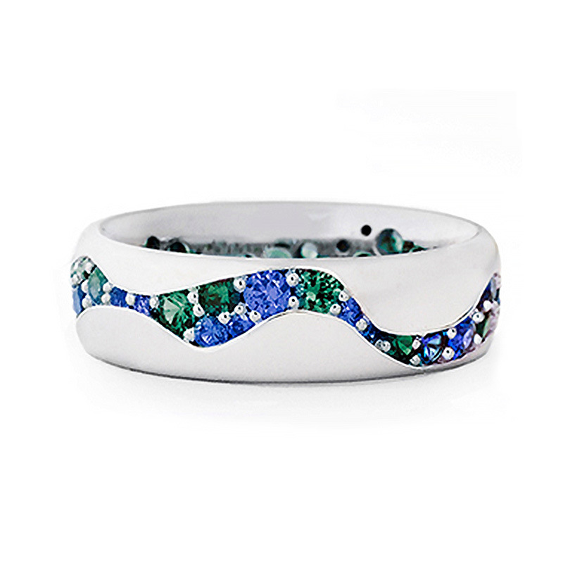 Blue Green Zircon Set Lovers Ring Fashion