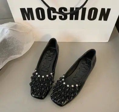 2026 Spring Summer Women's Full Rhinestone Flat Loafers, French Elegant Hidden Height Increase Slip-on Commuter Shoes