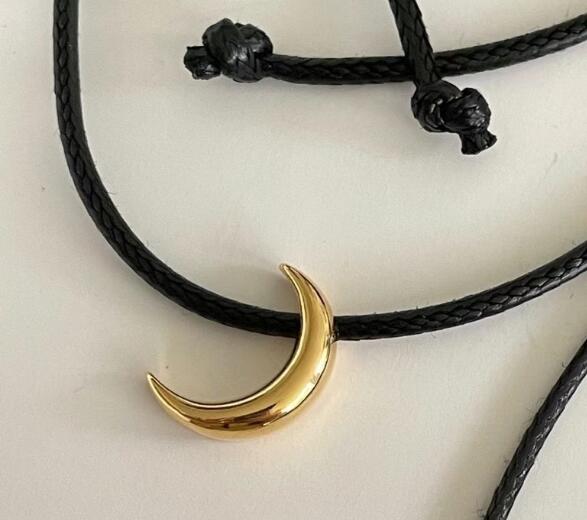 Title 2, Niche Ins Style Metal Moon Woven Leather String...