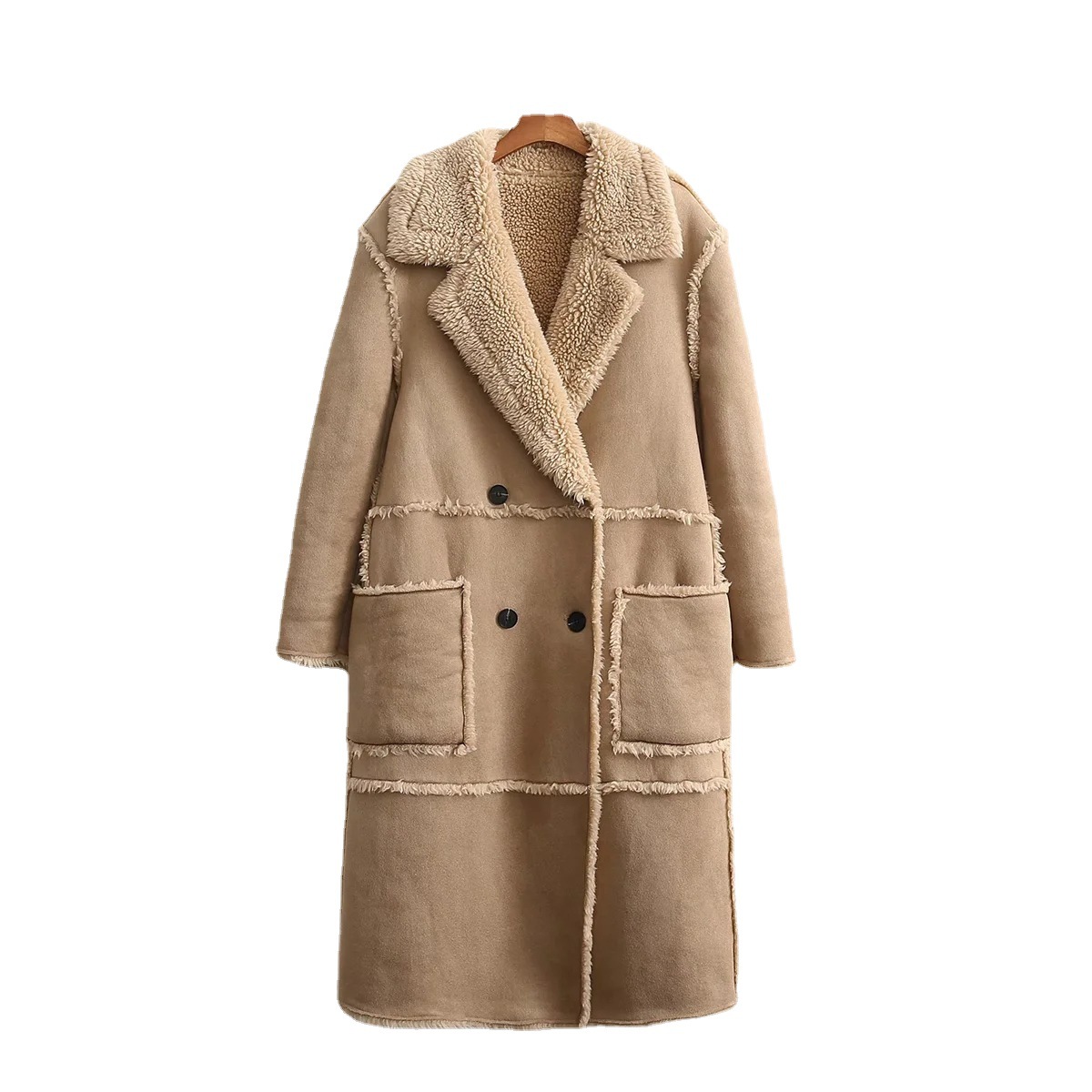 Personality Stitching Fleece Coat Coat Autumn And Winter Women's Khaki - Shop at LoveMi