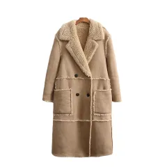 Personality Stitching Fleece Coat Coat Autumn And Winter Women's - Khaki - View 1
