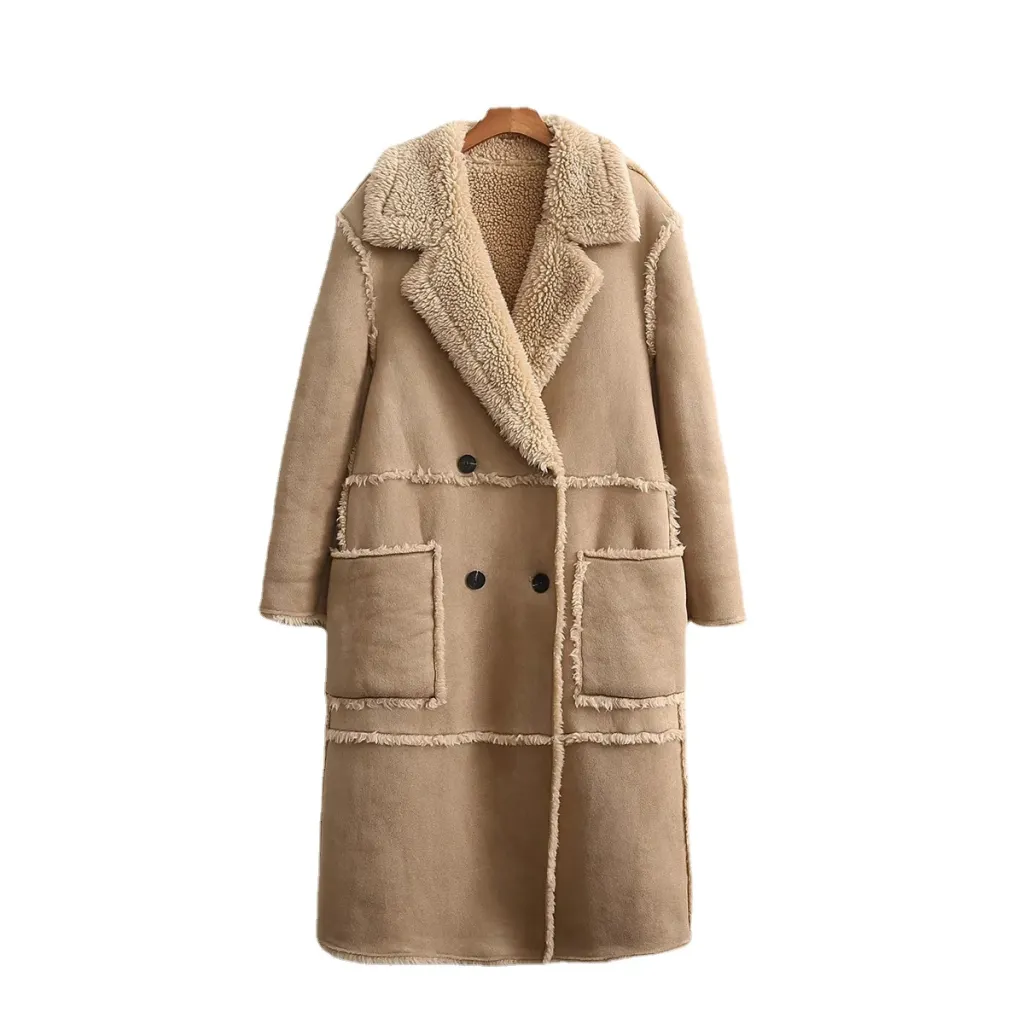 Personality Stitching Fleece Coat Coat Autumn And Winter Women's - Khaki