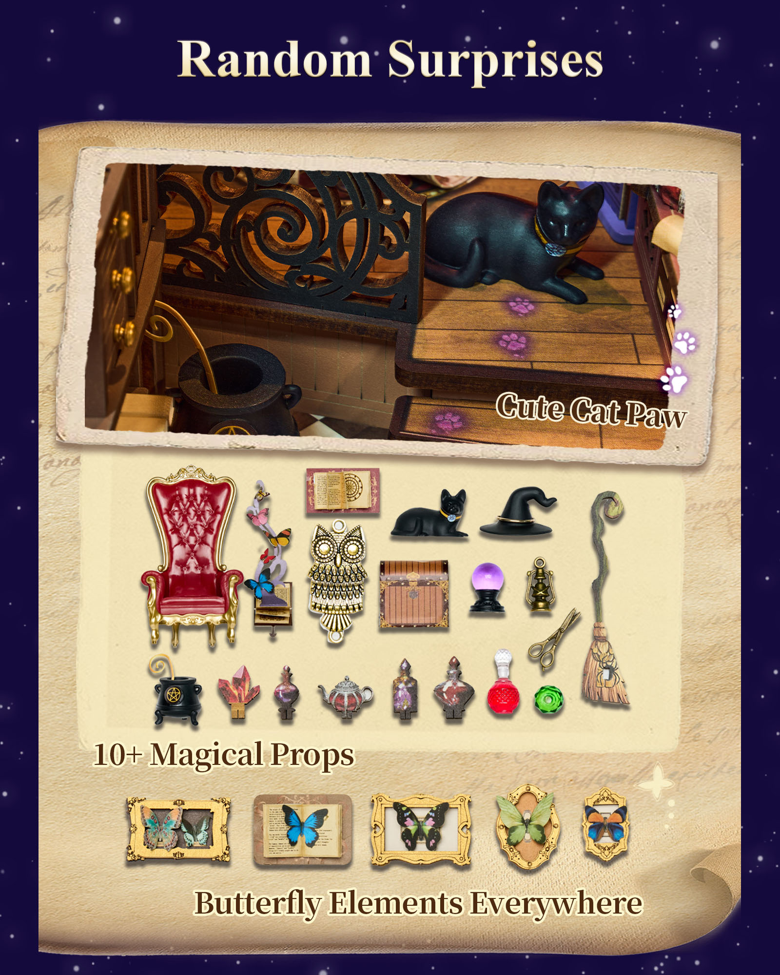 Rolife Magical Fantasy Corner Bookend DIY Set - 3D Wooden Miniature House, 3D Puzzle With Interactive LED Lights, 185 Pieces, Teen & Adult Bookshelf Decoration Gift