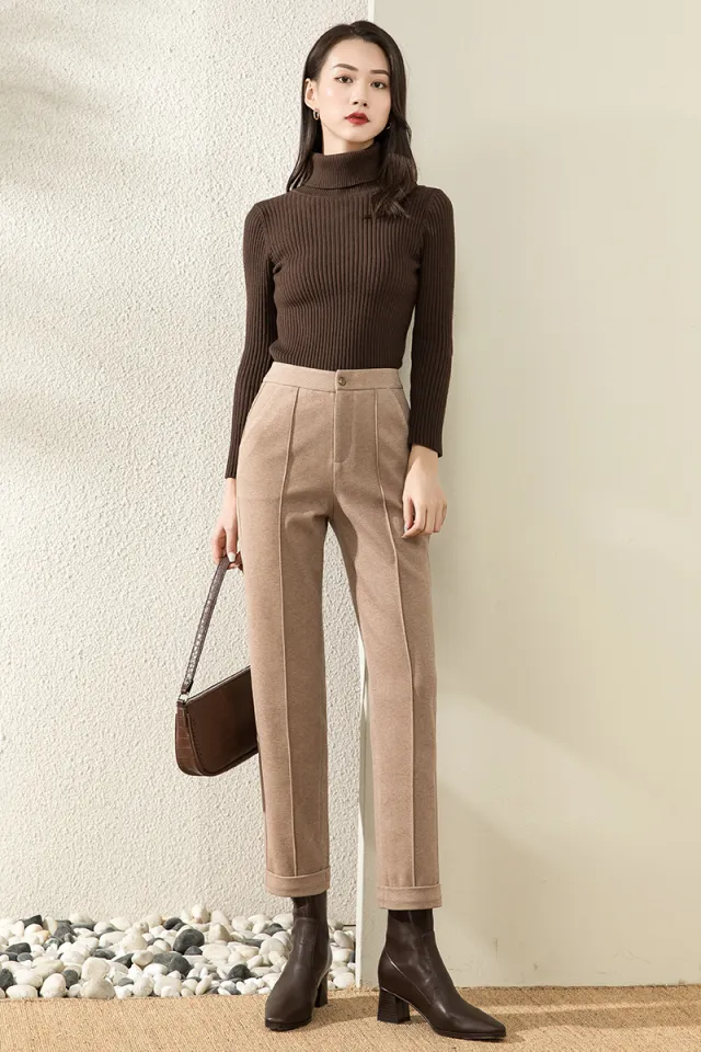 Women's High Waist Autumn And Winter Straight Loose Casual Pants Beige - Shop at LoveMi
