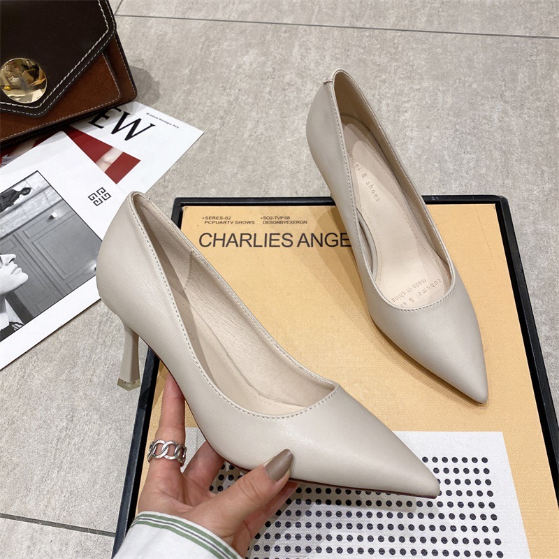 New Fine Heel Pointed High Heels Female Beige - Shop at LoveMi
