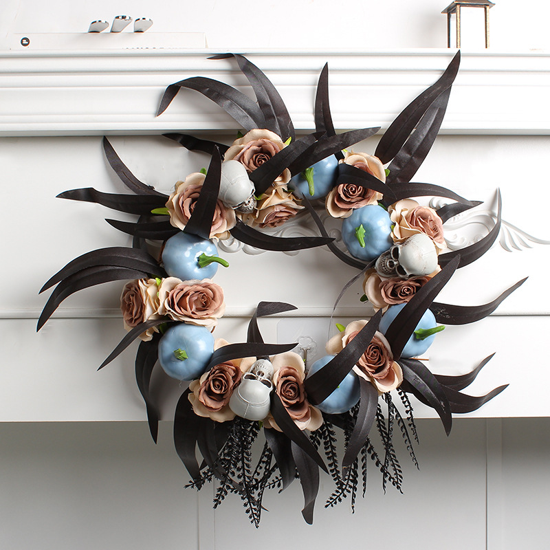 Halloween pumpkin skeleton wreath door hanging