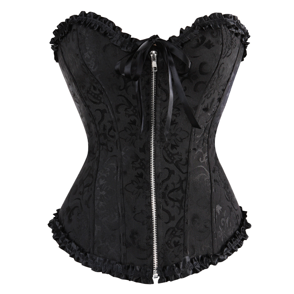 V-neck Zipper Jacquard Waist And Abdomen Shaped Court Corset
