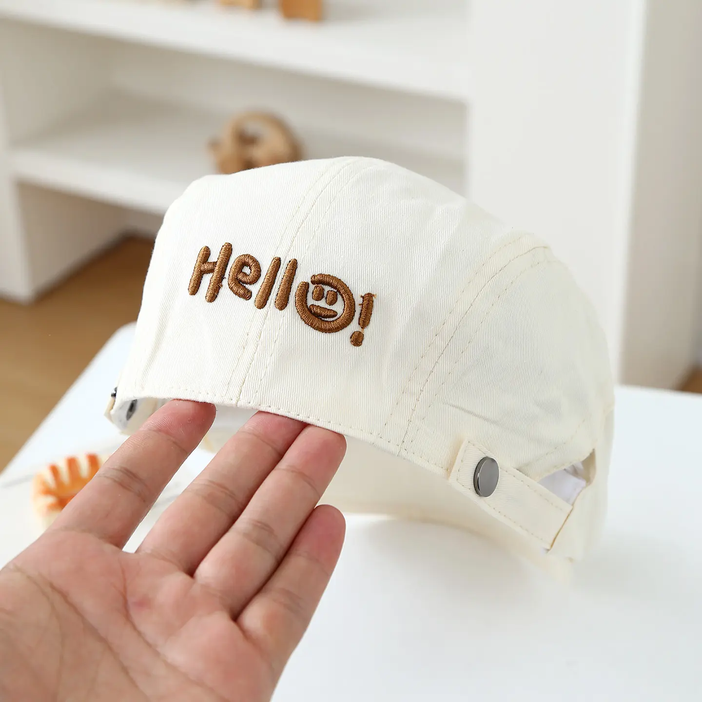 Children's Solid-color Letter Smiling Face Embroidered Adjustable