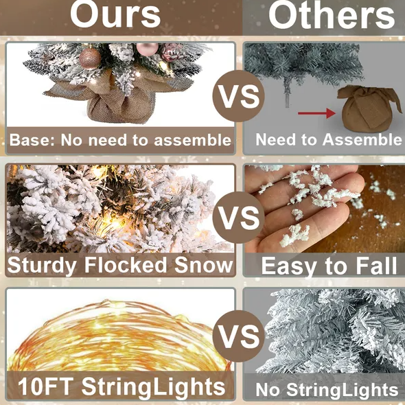 22in Tabletop Christmas Tree With Light Artificial Small Mini Red Christmas Decoration With Flocked Snow, Exquisite Decor & Xmas Ornaments For Table Top For Home & Office, Red - Image 5