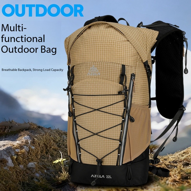 AZELA 22L Outdoor Hiking Backpack, Lightweight Grid Pattern Trekking Daypack, Ergonomic Design Camping Backpack For Travel & Adventure