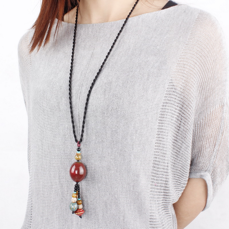 Ethnic Style Ceramic Sweater Chain Original Accessories Retro Handmade