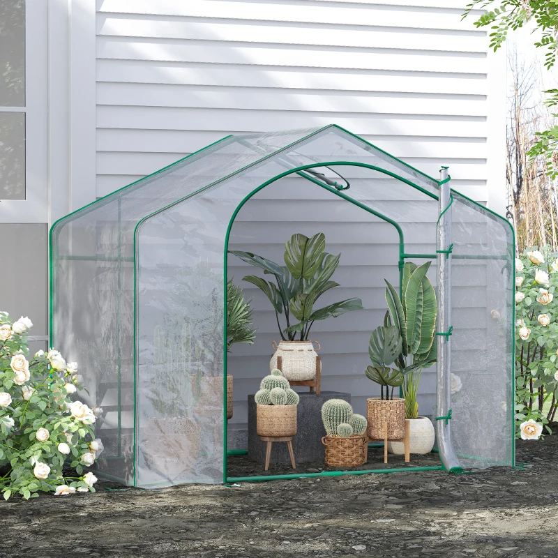 Portable Walk-in Greenhouse, Plastic Cover, Steel Frame Garden Hot House, Zipper Door, Top Vent For Flowers, Vegetables, Saplings, Tropical Plants, Clear