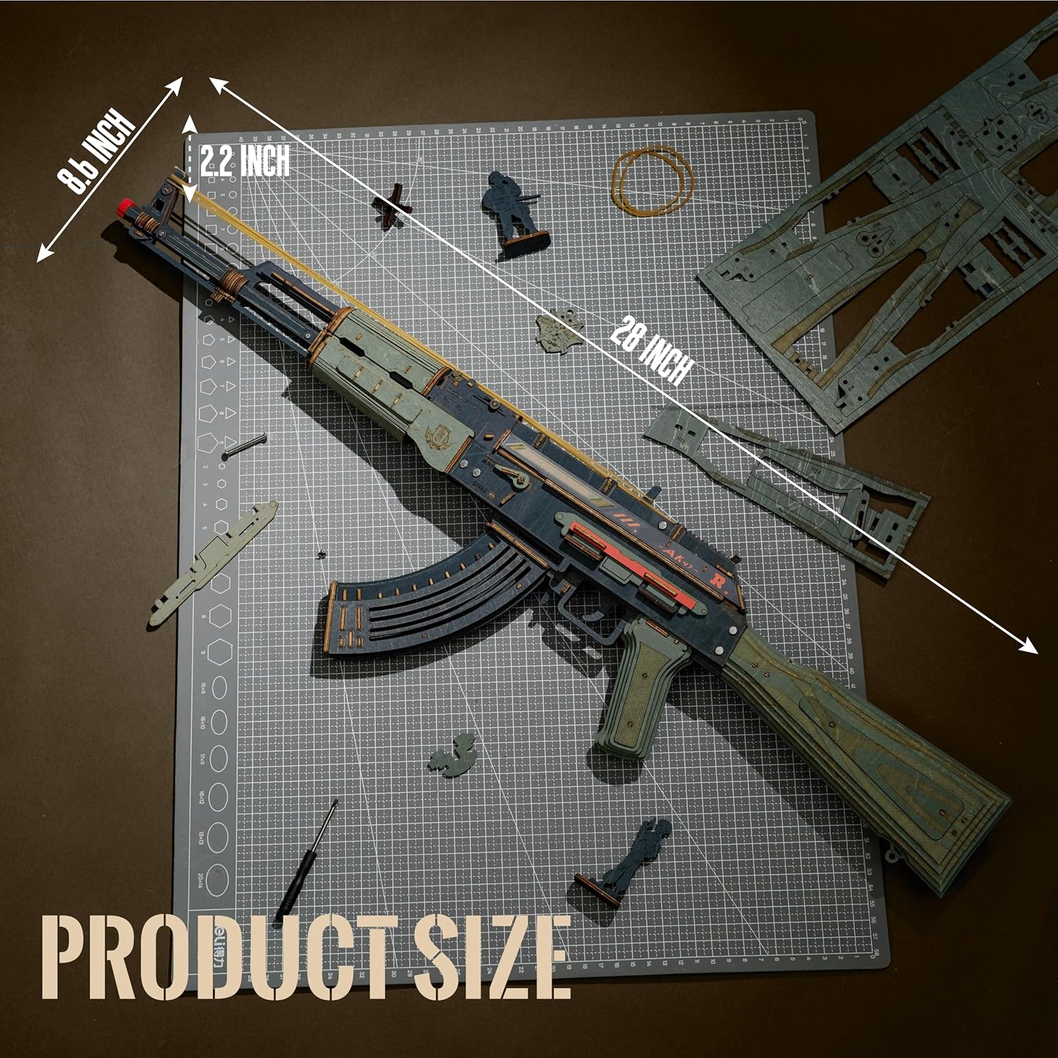 ROKR AK47 Wooden Rifle Model Toy - 315 Pieces, DIY Rubber Band Gun, 3D Puzzle, Wooden Model Building Kit, Single,burst Mode, Premium Collector's Edition Model Kit For Adults And Teenagers