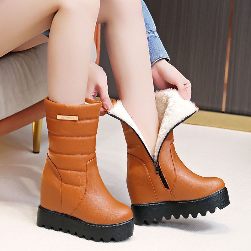 Women's Snow Cotton Tall Leather Fleece Boots - Image 4