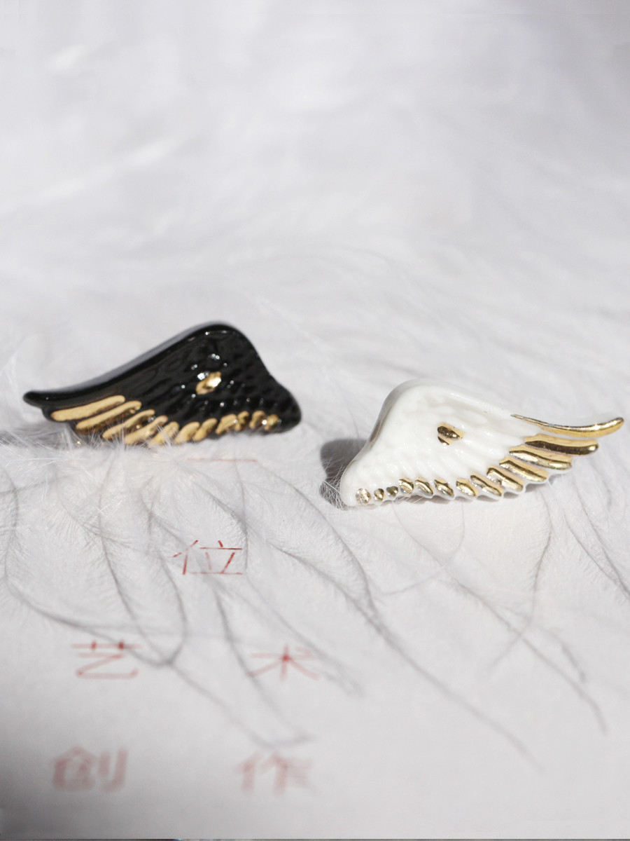 Ceramic Sterling Silver Couple Unisex Earrings Black And White