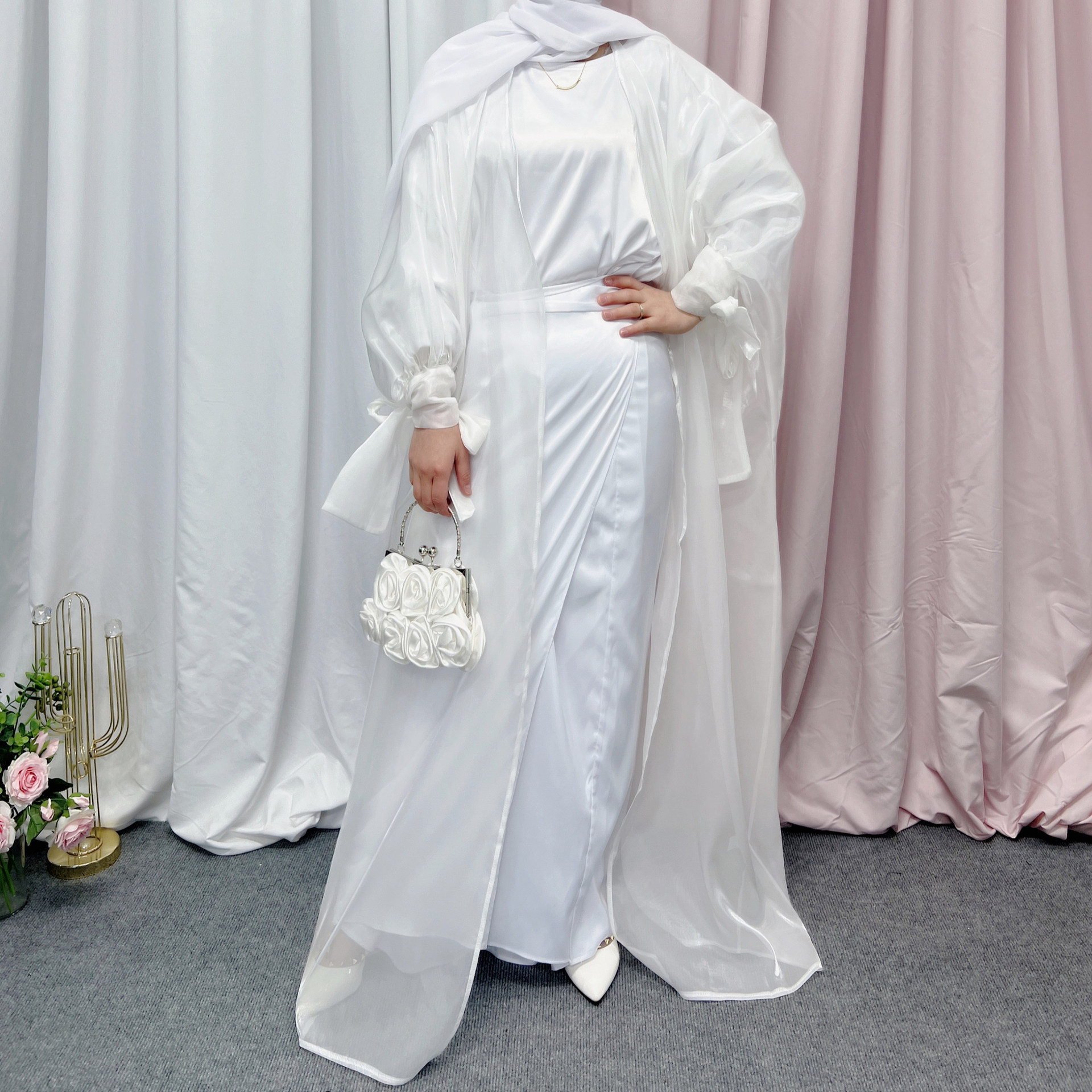 Puff Sleeve Overlay Cardigan Dress, picture 4 of 9