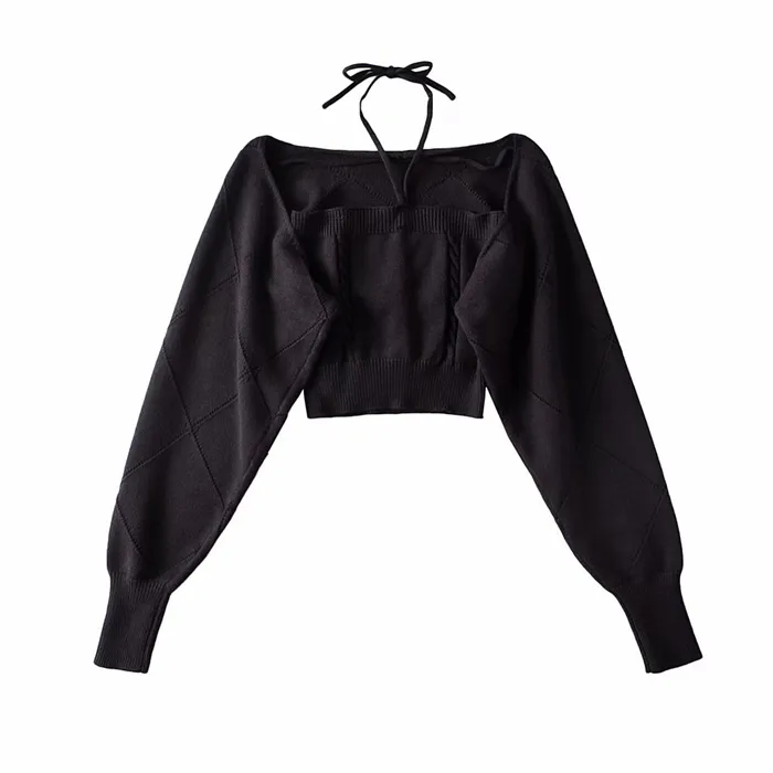 Design Knitted Slim High Waist Short Small Sling - Black