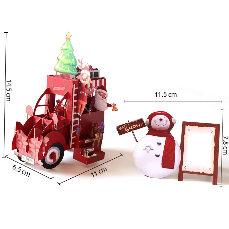 3d pop-up card - christmas red van (christmas red van-5)