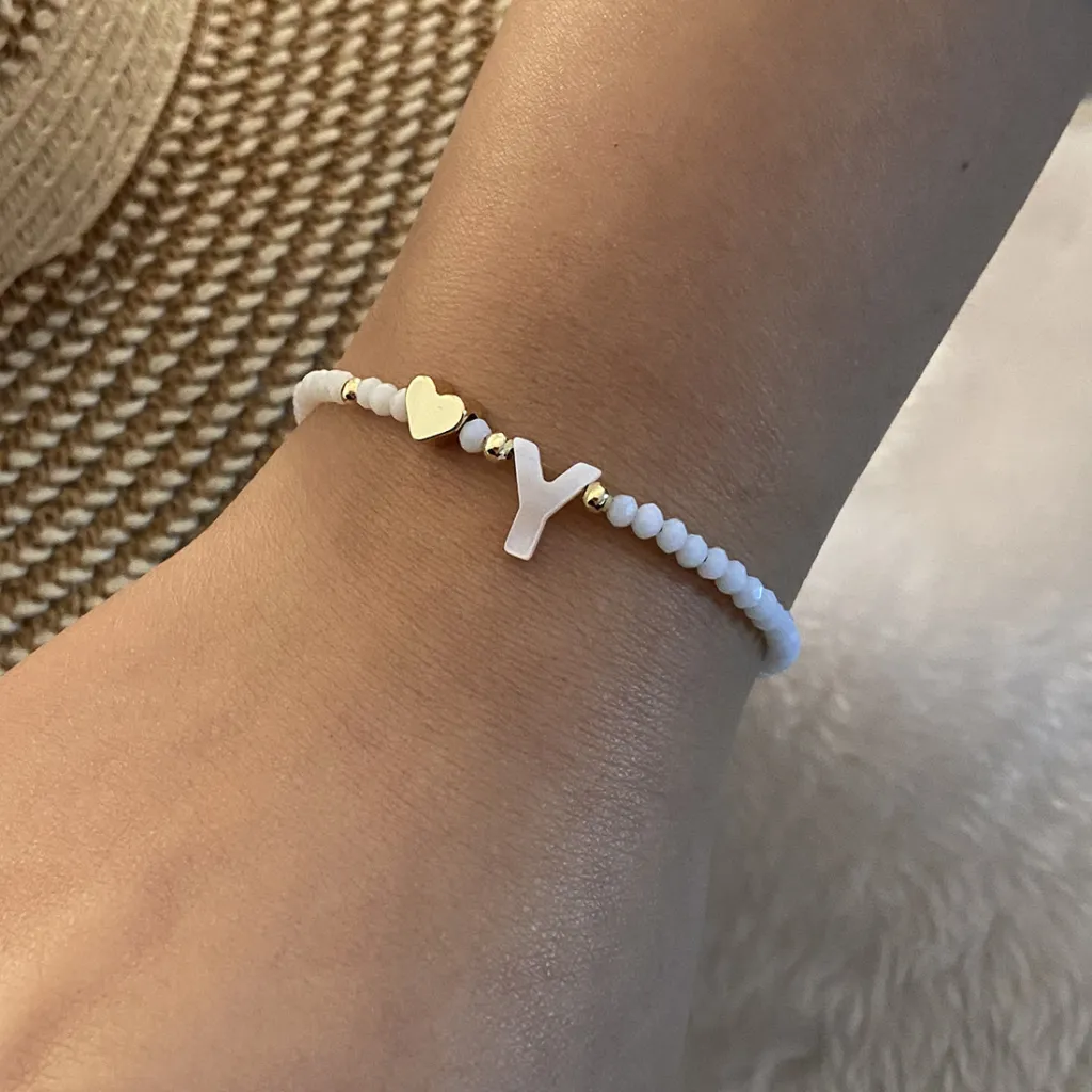 26 Letters White Shell Beaded Bracelet Women Metal Love Design Bracelet Jewelry - Y