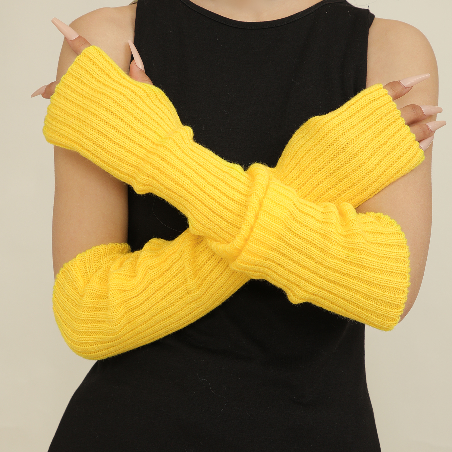 Girls Women 50cm Solid Color Warm Knit Gloves Arm Warmer For Party Daily — image 1