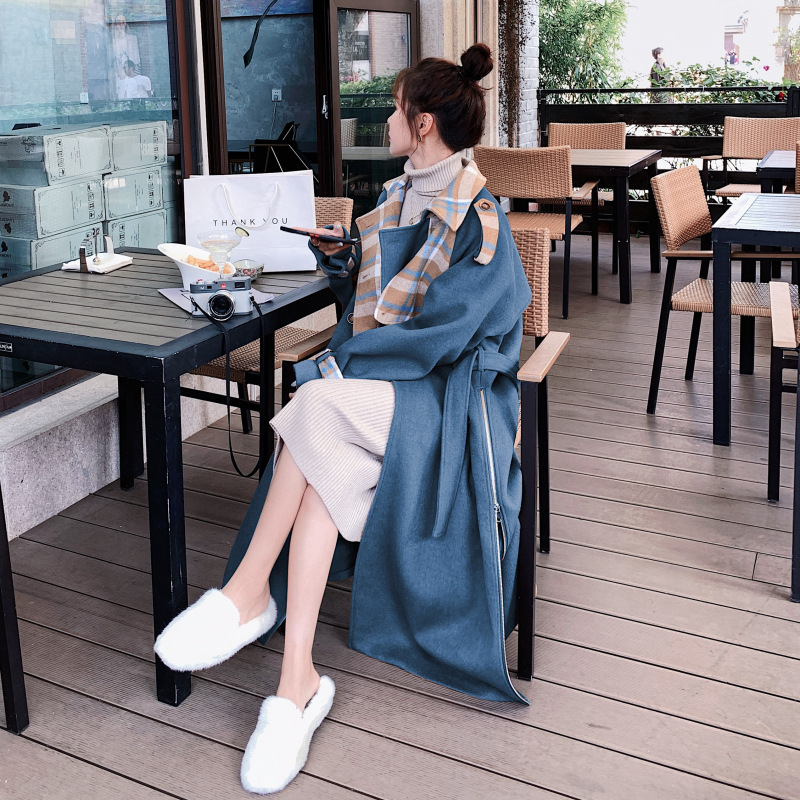 Fashion Contrast Stitching Plaid Small Woolen Coat