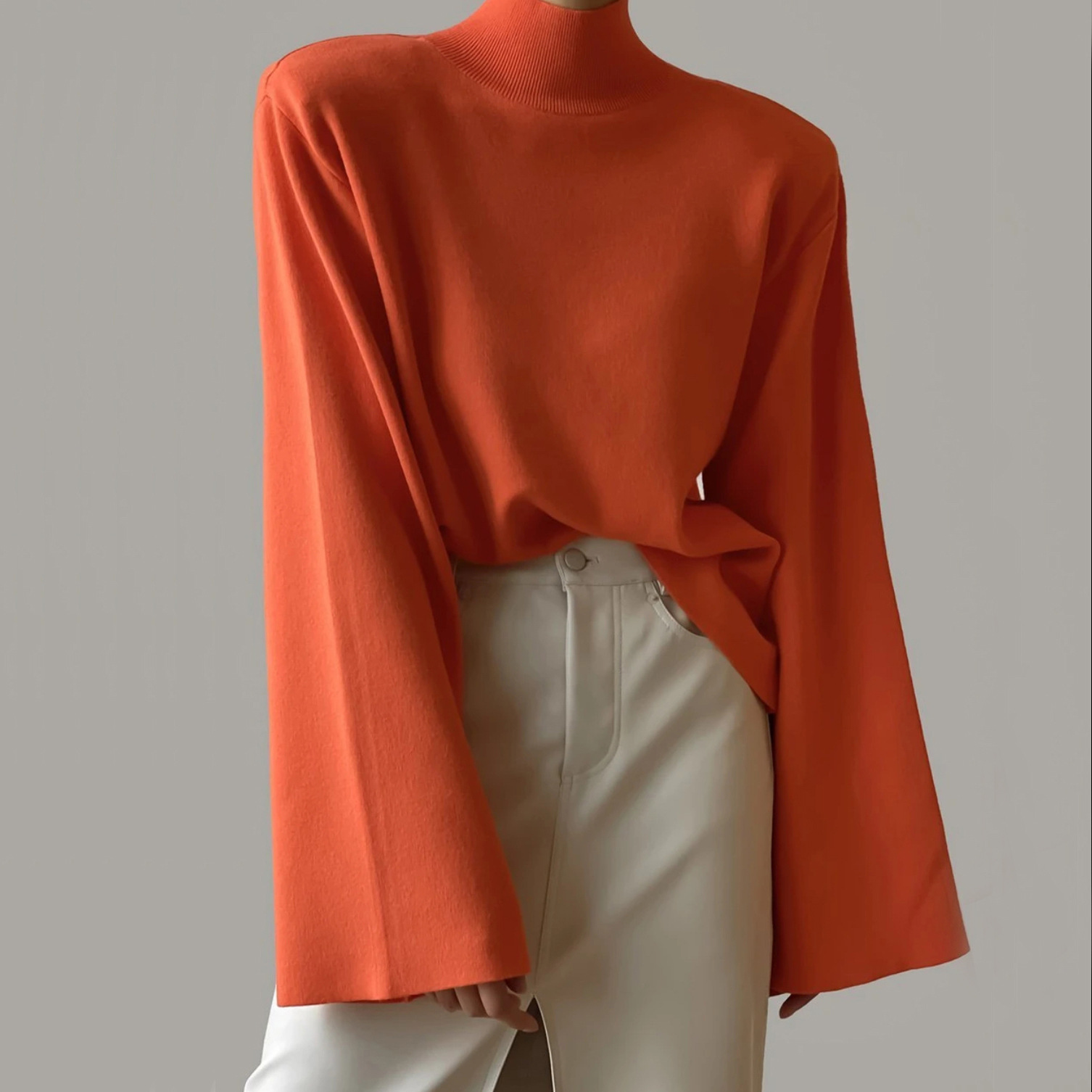 Women's Turtleneck Flared Sleeve Fashion Casual Rabbit Fleece Sweater