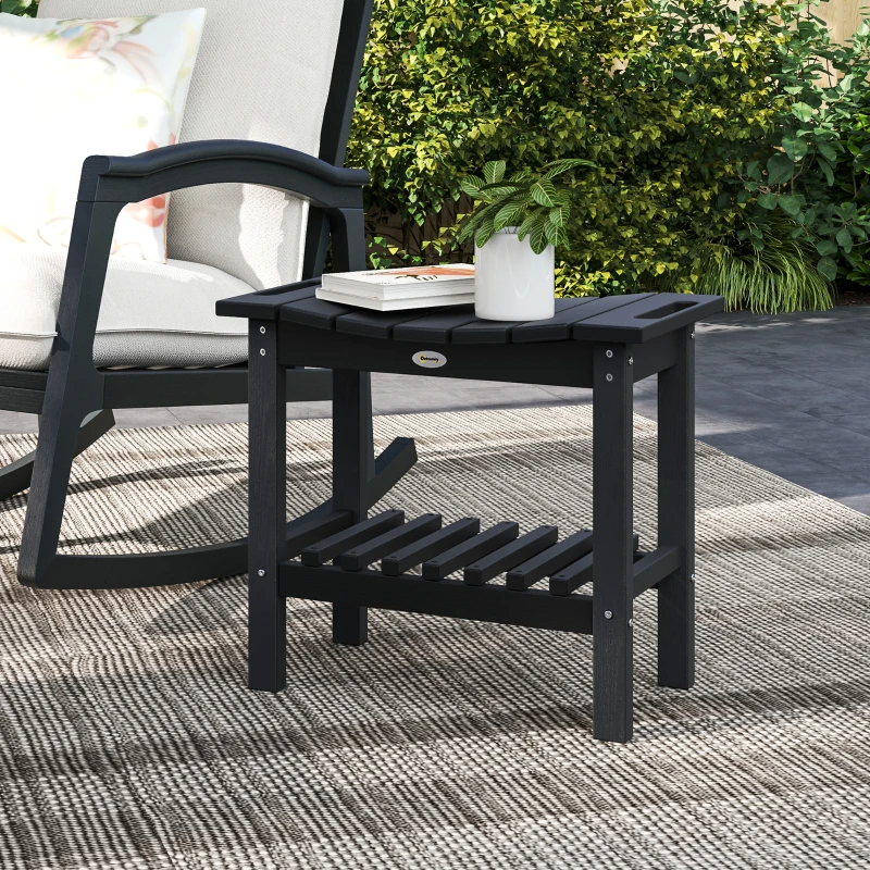 HDPE Shower Bench, Waterproof Shower Stool With Handle, Storage Shelf, Non-Slip Pads For Indoor Outdoor, Black