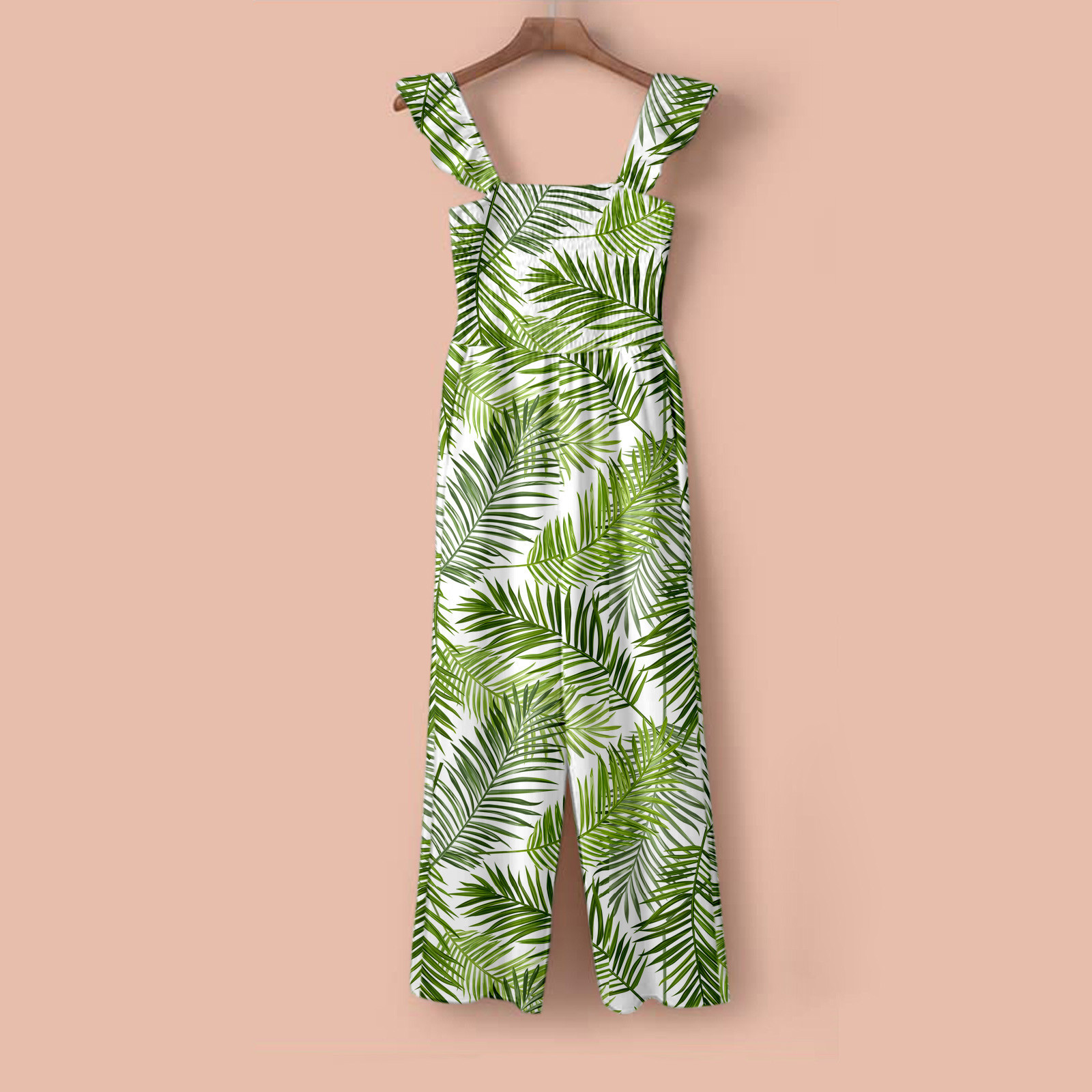 Women's Casual Ruffled Shoulder Straps High Waist Solid Color Wide Leg Jumpsuit