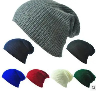 Men's and Women's Warm Solid Color Striped Caps