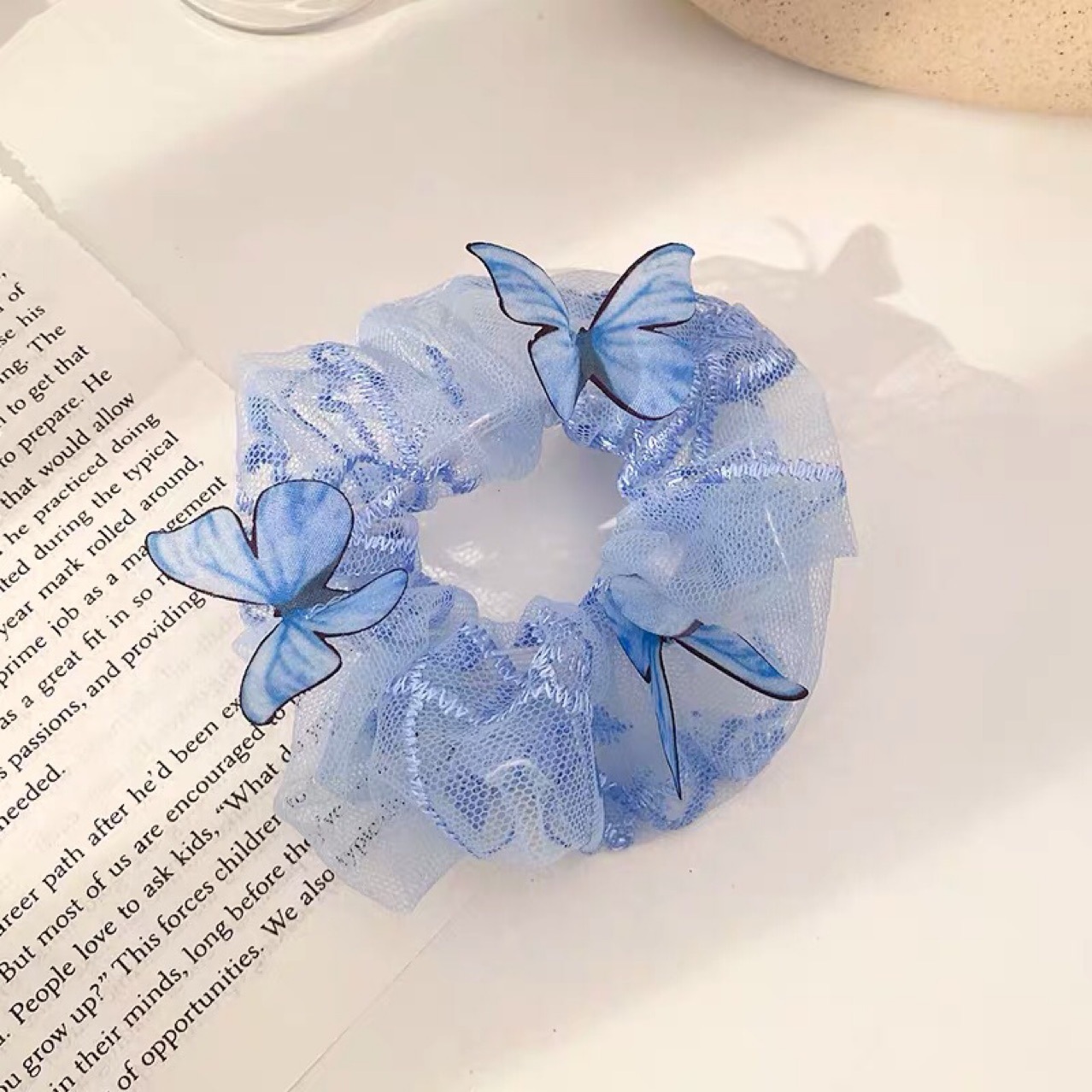 Women's Mesh Pig Intestine Ring Butterfly Hair Accessories Blue - Shop at LoveMi