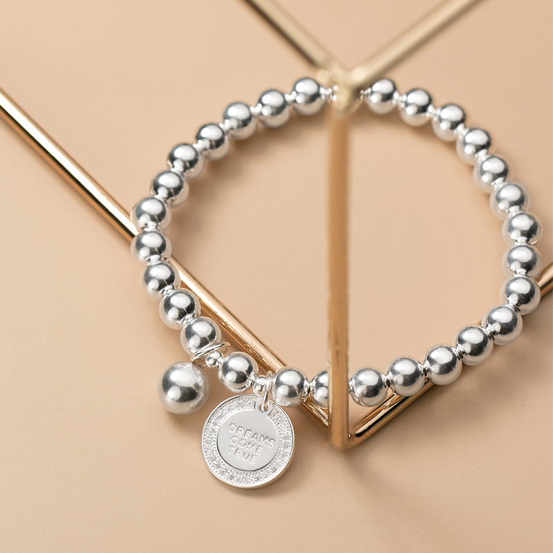 925 Silver Fashion Sweet Inlaid Round Medal Bead Bracelet
