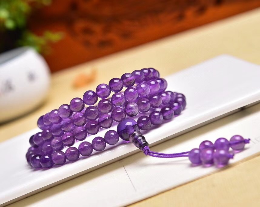 Title 4, Natural Purple Crystal Beads 108 Buddha Bracelet