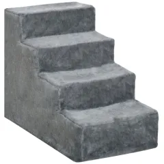PawHut Four-Step Dog Stairs, With Washable Plush Cover, For High Bed Sofa, Dog Stairs For Small Dog And Cat - Light Grey - Light Grey - View 1