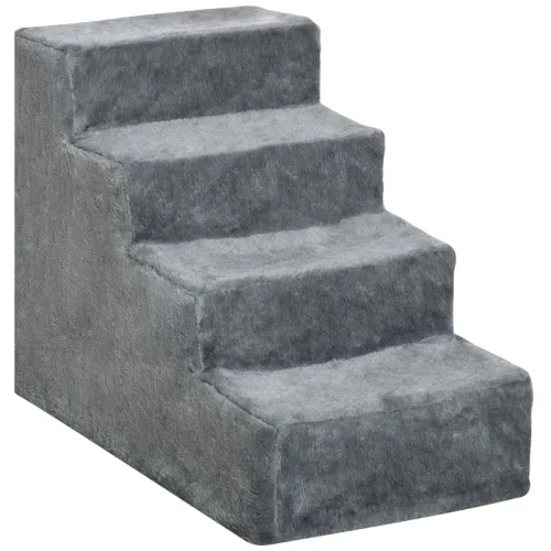 PawHut Four Step Dog Stairs, With Washable Plush Cover, For High Bed Sofa, Dog Stairs For Small Dog And Cat Light Grey Light Grey - Shop at LoveMi