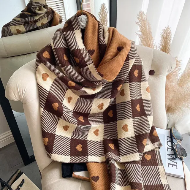 Double Sided Plaid Scarf Women's Christmas Cashmere 2 Style - Shop at LoveMi