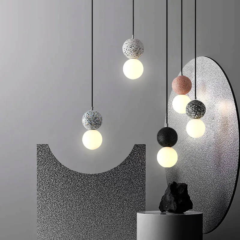 Nordic Modern Cement Terrazzo Small Chandelier Restaurant Bar