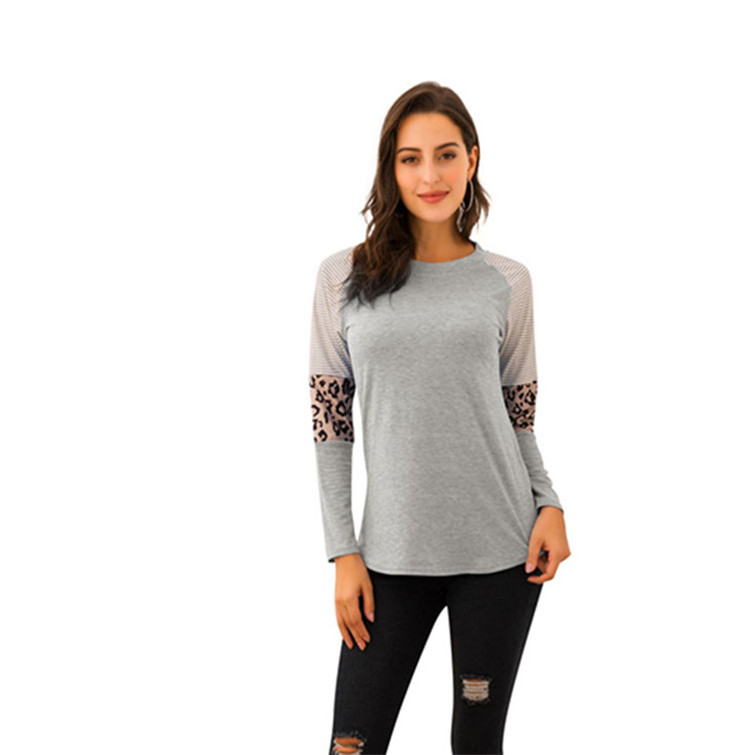 Title 7, Long Sleeve Panel Leopard Print Casual T Shirt Top