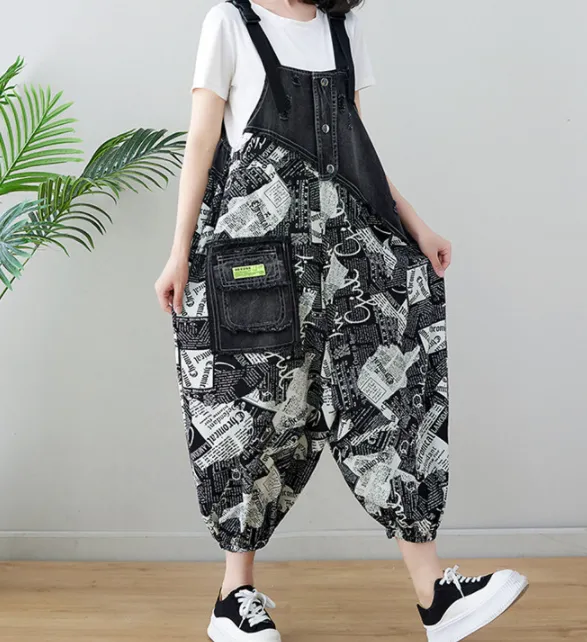 Vintage Suspender Jumpsuit And Leggings Letter Color - Shop at LoveMi