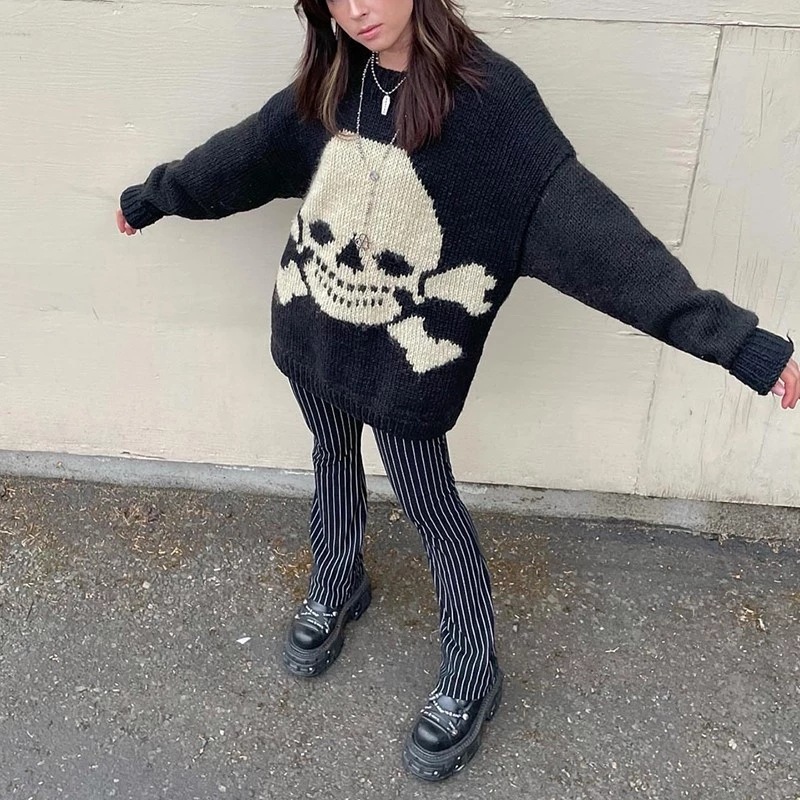 Women's Skull Loose Neck Sweater