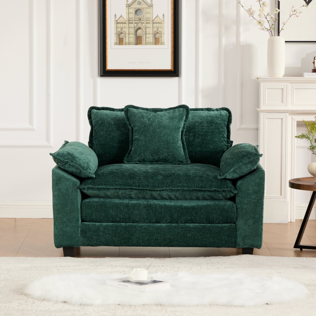 Cloud Sofa Single Seat Ottoman Is Not Included, Modern Sectional Couch, For Living Room Bedroom And Apartment, Comfy Double Layer Upholstered Seat Cushion, Breathable Chenille Fabric, Green