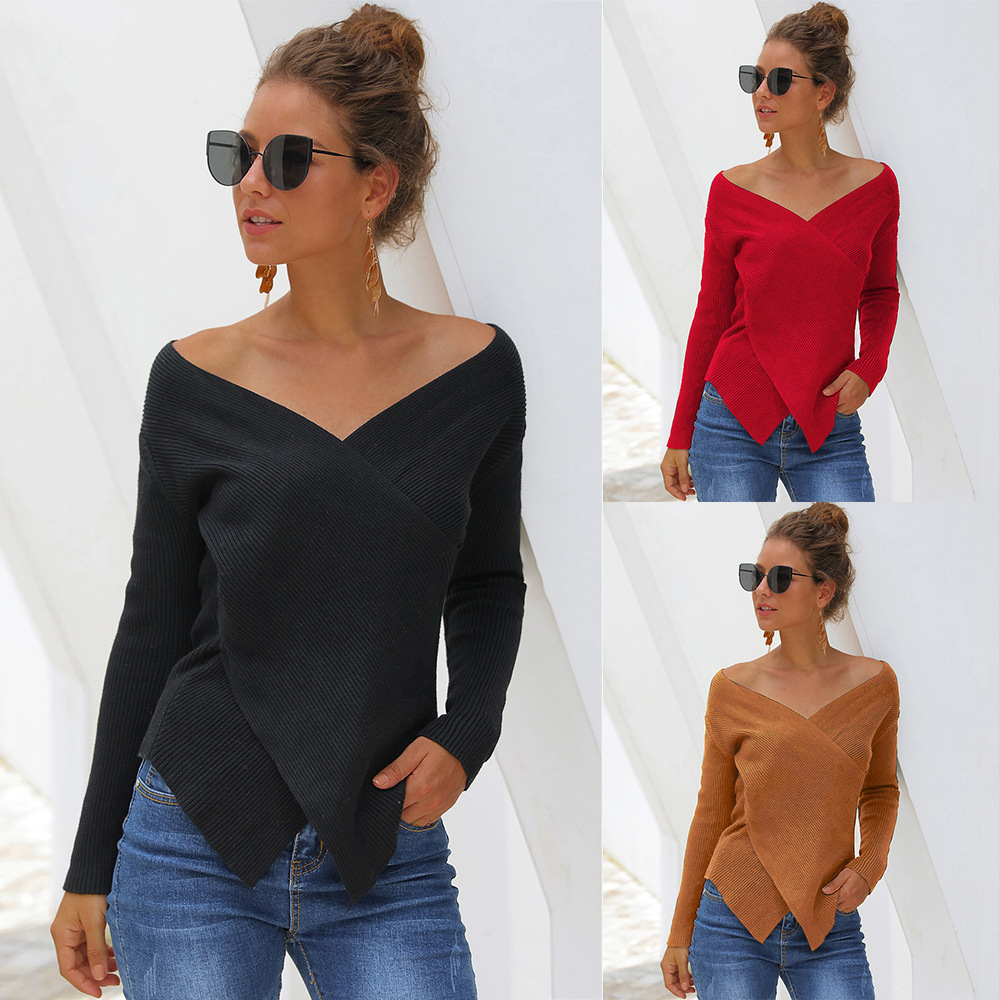 Women's Solid Color Slim V-neck Pullover
