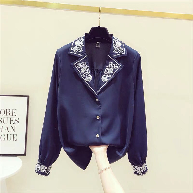 Title 3, Western Style Embroidery Chiffon Long-sleeved S...