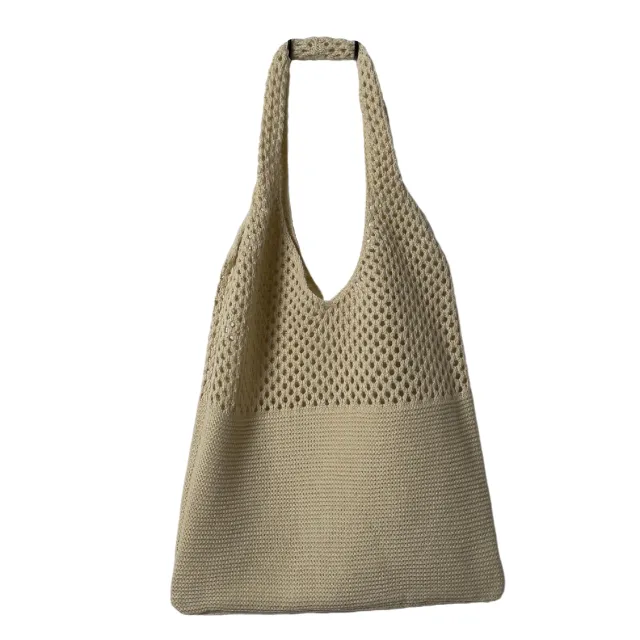 Knitted Retro Shoulder Bag Portable Large capacity Tote Apricot - Shop at LoveMi