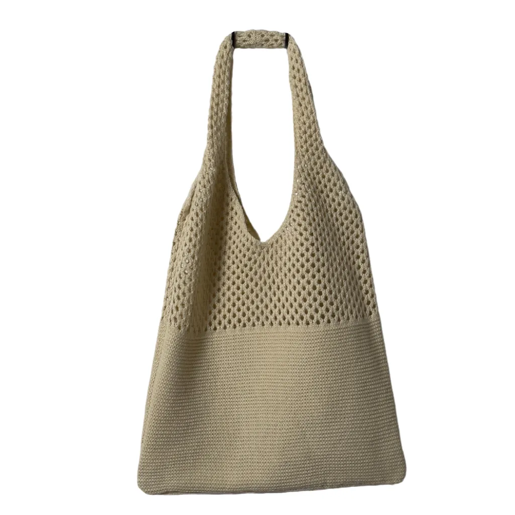 Knitted Retro Shoulder Bag Portable Large-capacity Tote - Apricot