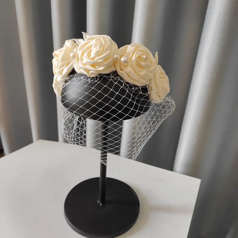 Bridal Large Flower Satin Veil Hair Hoop