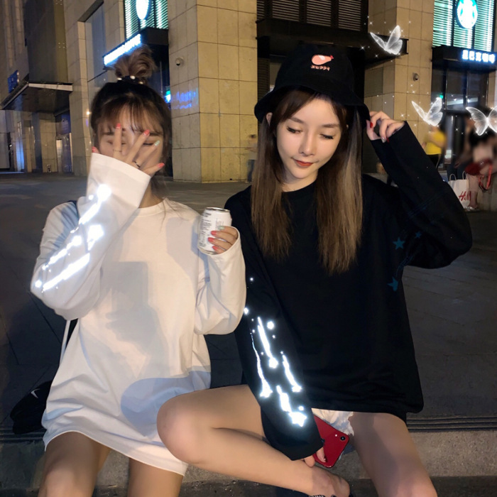 Men's And Women's Loose Casual Sweater Women's Personality Reflective Long Sleeves