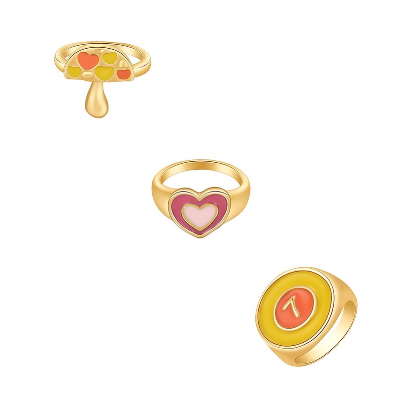 Love Flower Mushroom Butterfly Oil Drop Ring 3-Piece Set