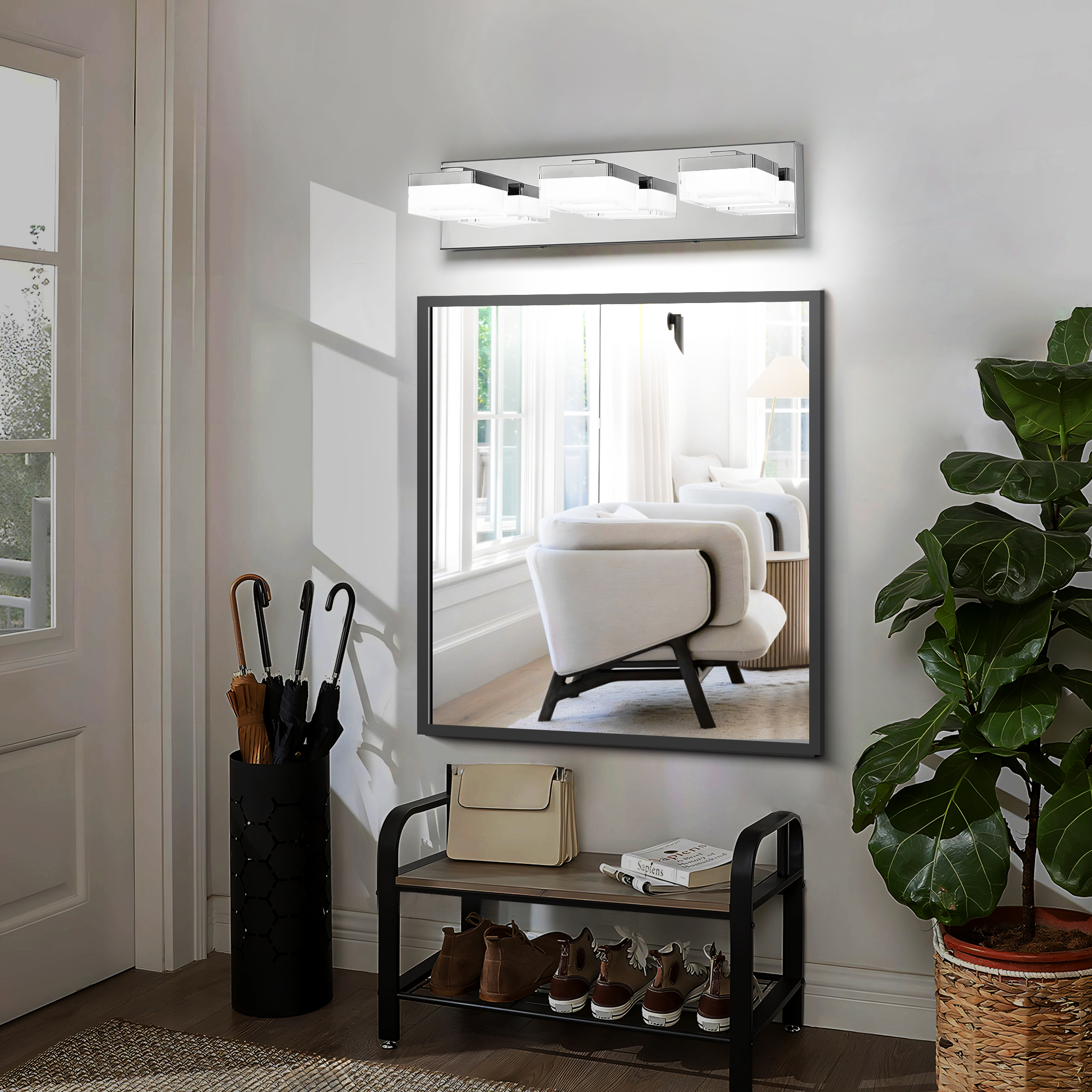 Modern Chrome LED Vanity Light, 3-Lights Wall Sconce For Bathroom And Mirror, Sleek Minimalist Design, Energy-Efficient, Easy To Install