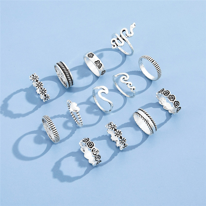 Flower Love Geometric Ring Joint Ring Thirteen Piece Set